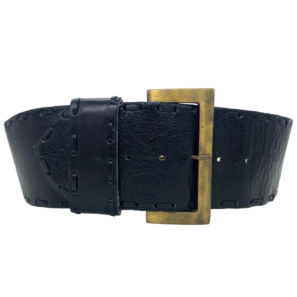 Cartellini Wide Black Stitched Leather Belt